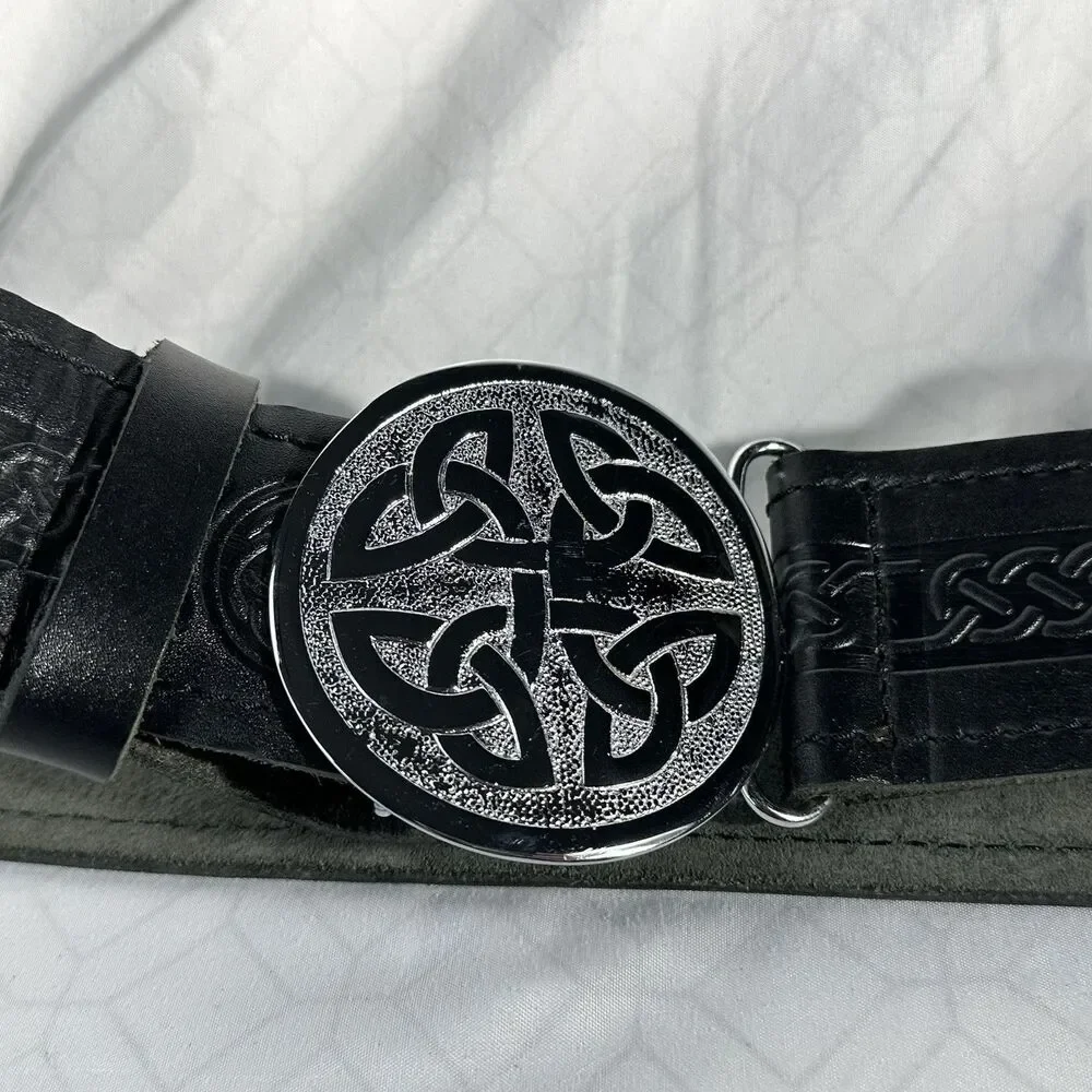 Sport Kilt Belt & Buckle – Celtic Knot Silver Plated, Leather Sz L